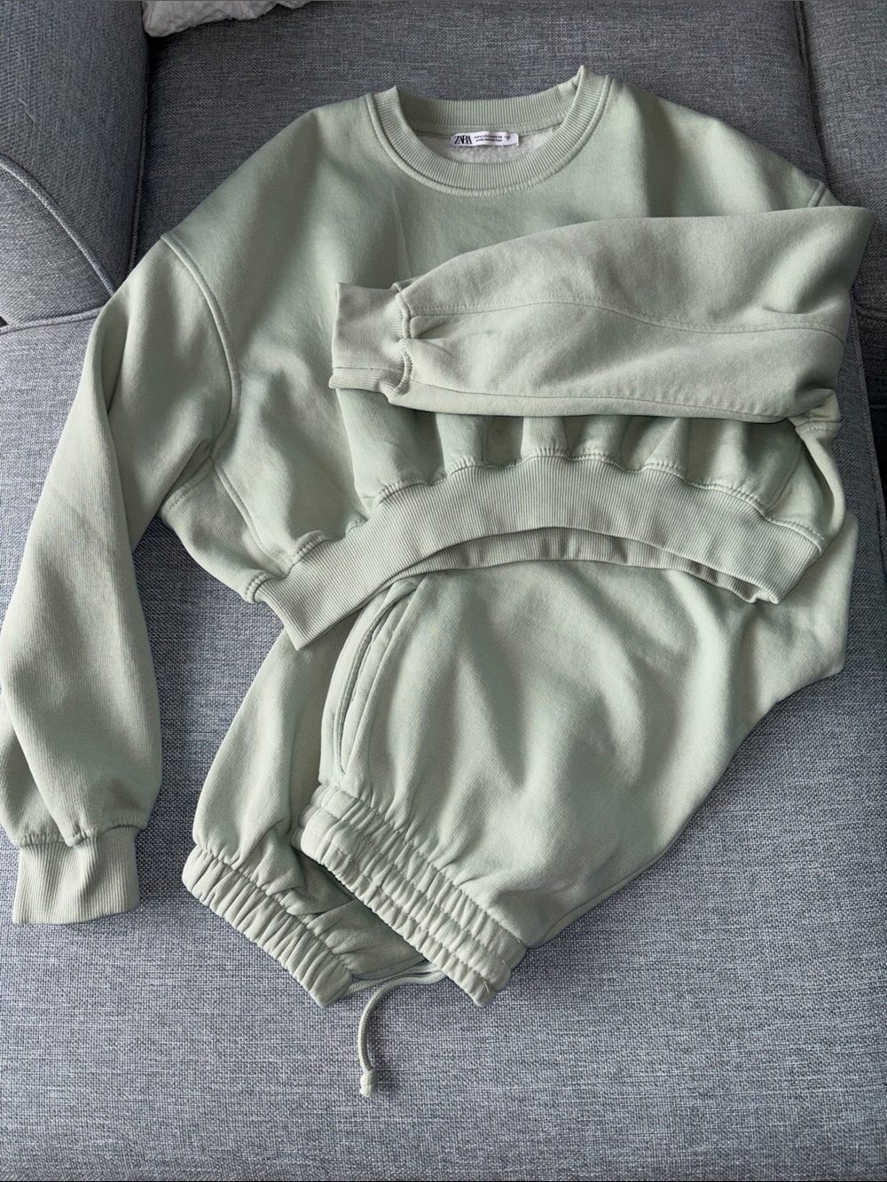 Zara Light Sage Crewneck Sweatshirt and Sweatpants Set